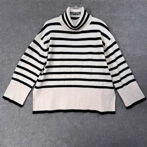 Striped Turtleneck Sweater Relaxed Fit Black White XL Viscose Cozy‎ Oversized